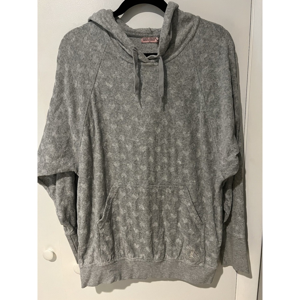 Juicy‎ Couture Velour Pullover Hoodie Size Small Gray Heart Print Y2K Hoodie